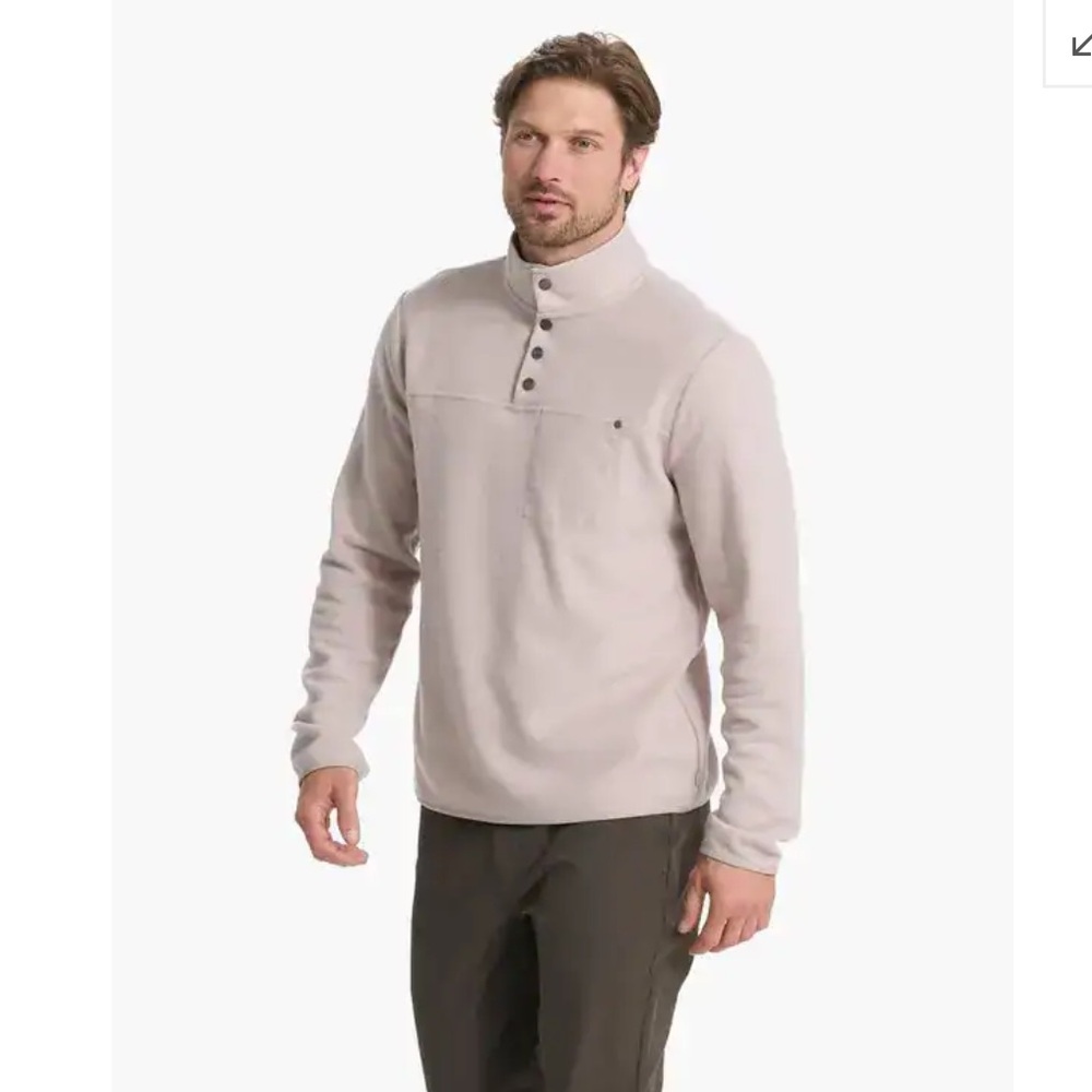 Vuori Venice Wool Pullover Beige Wool Blend Fleece Men’s M Quarter Snap Logo